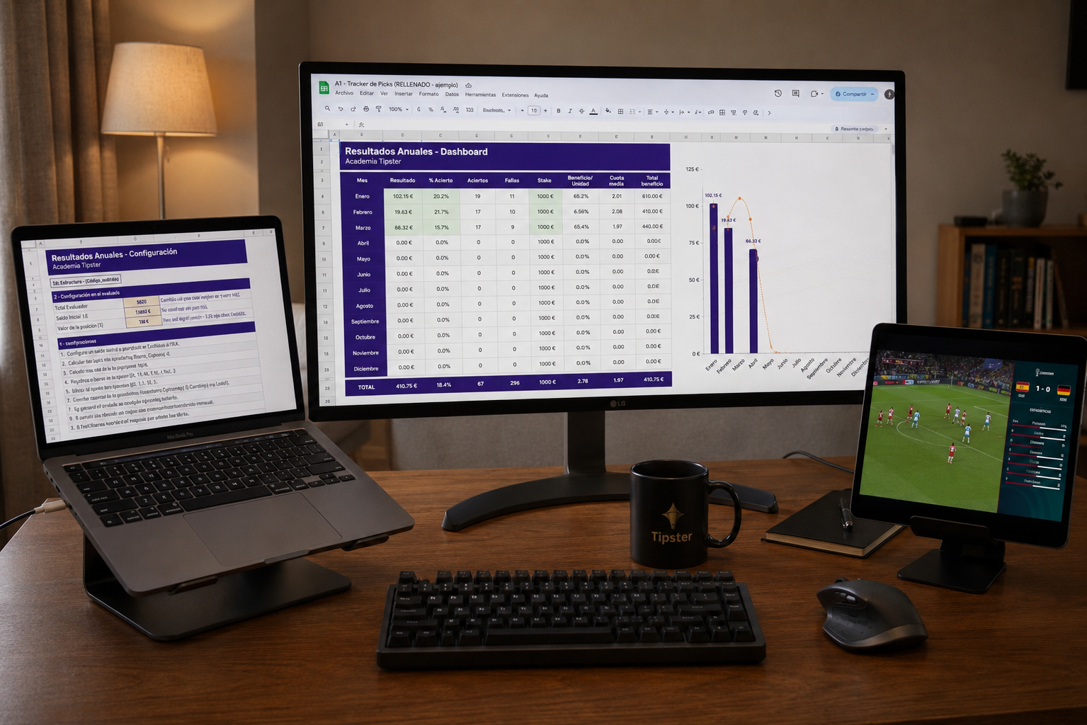 Herramienta de Control de Academia Tipster mostrada en pantallas